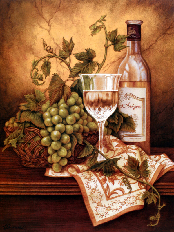 复古葡萄酒与葡萄油画