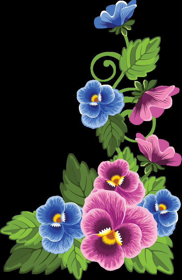 卡通紫蓝蝴蝶花png元素
