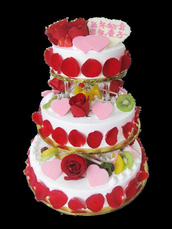 三层红玫瑰花瓣蛋糕素材