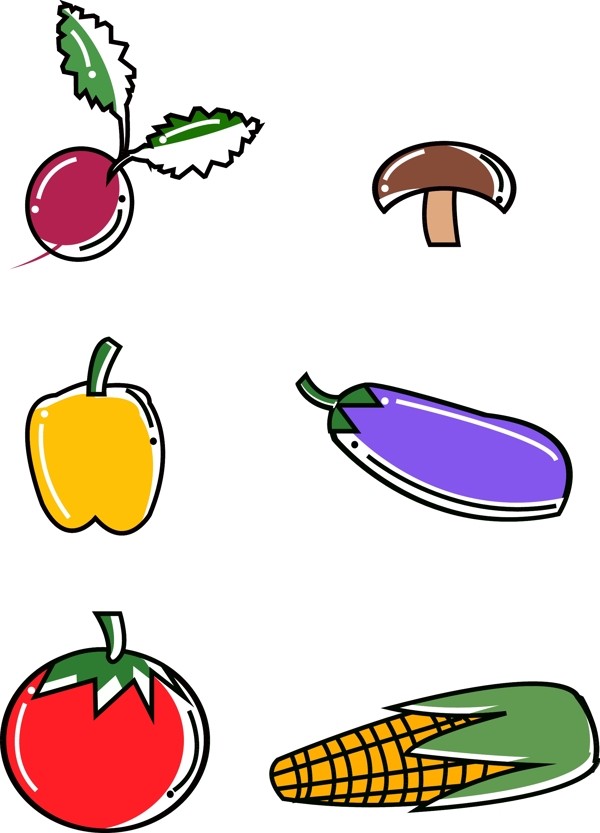 卡通可爱矢量简约蔬菜
