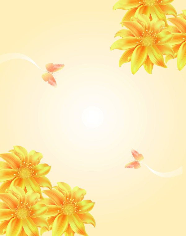 黄色花朵浪漫蝴蝶移门图