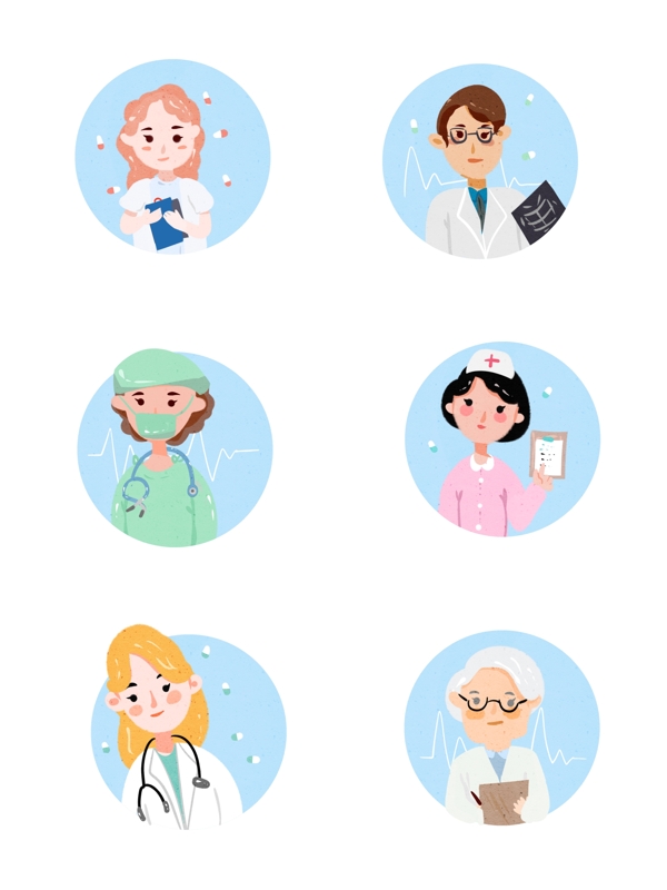 医疗医生护士人物卡通扁平插画可商用元素