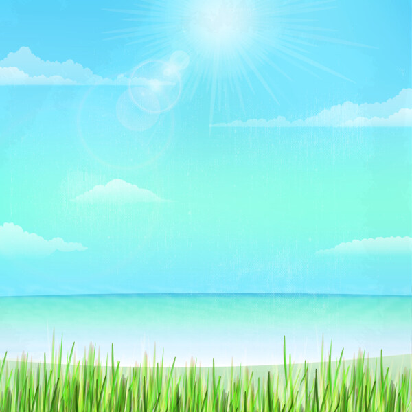蓝天白云沙滩风景度假海报背景