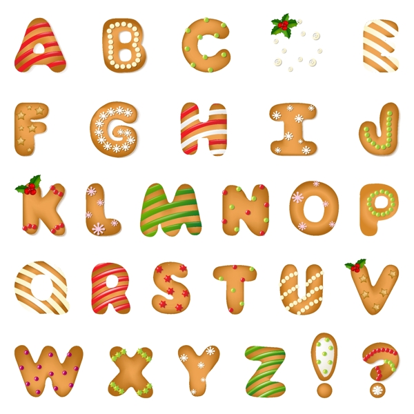 圣诞饼干字母和符号矢量图