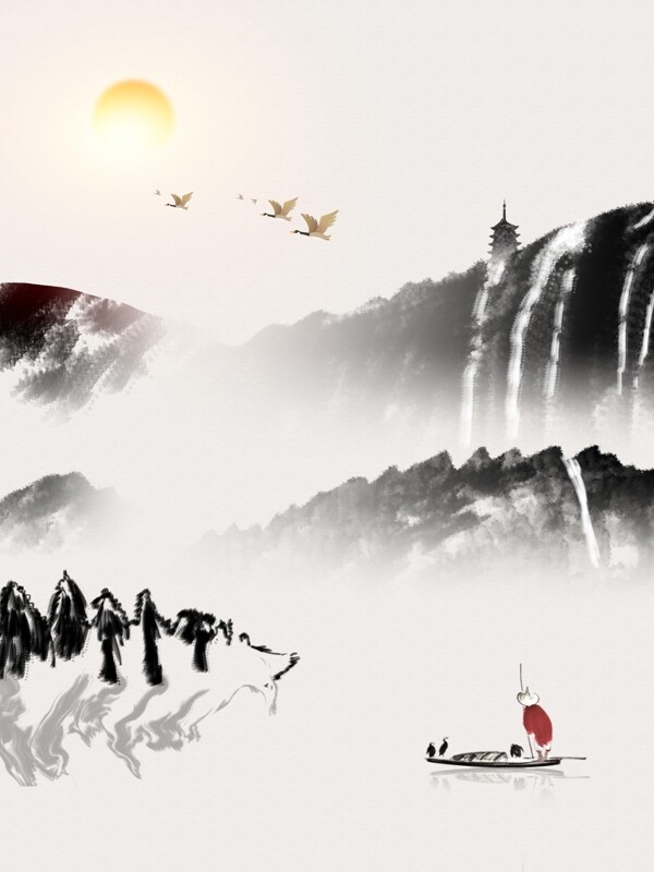 中国风禅意手绘山水装饰画