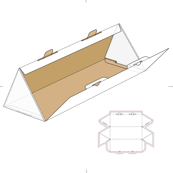 三角盒包装盒刀模图效果图