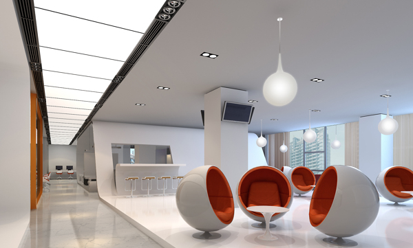 现代时尚球形椅子办公室工装装修效果图