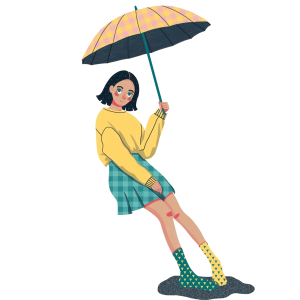 雨天女孩插画图案