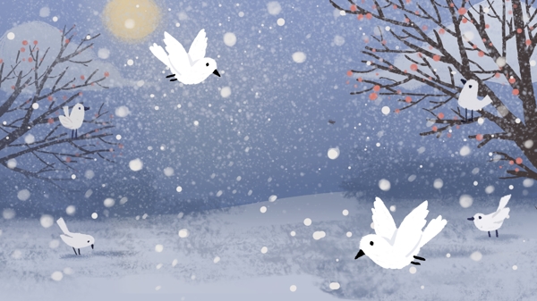 清新唯美冬季树林白鸽背景设计