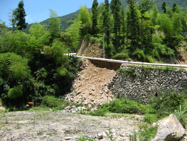 泥石流后的山间小路图片