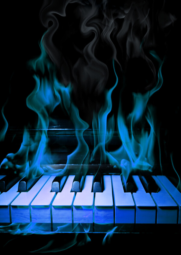 蓝色火焰钢琴图片