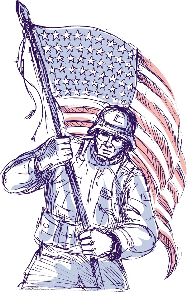美国的士兵携带的国旗