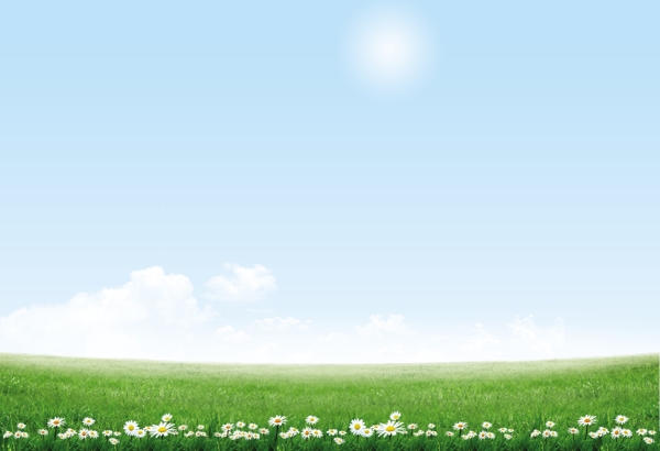 花朵草地白云阳光素材图片