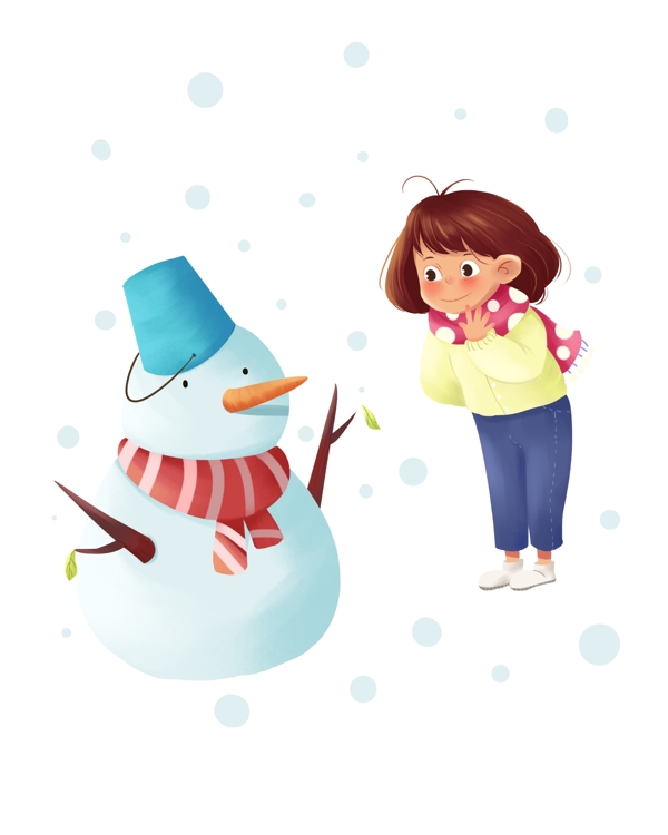 冬季下大雪堆雪人儿童插画