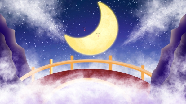 月彩七夕鹊桥背景素材