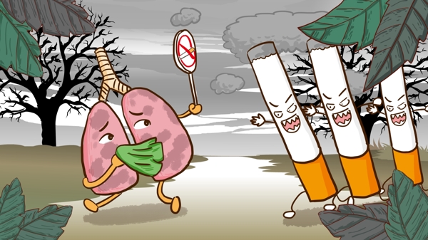 禁止抽烟污染环境手绘原创插画