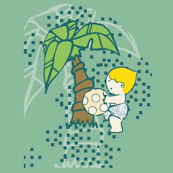 印花矢量图可爱卡通婴儿树色彩免费素材