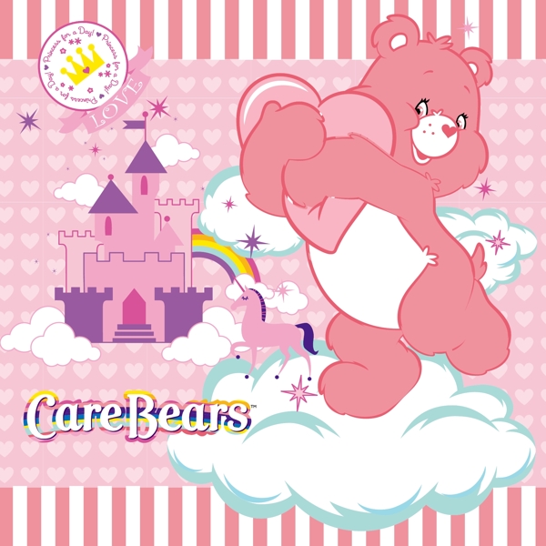 印花矢量图可爱卡通卡通形象彩虹熊城堡免费素材
