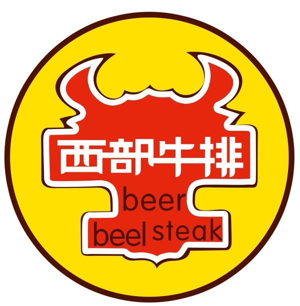 西部牛排logo牛头抽象