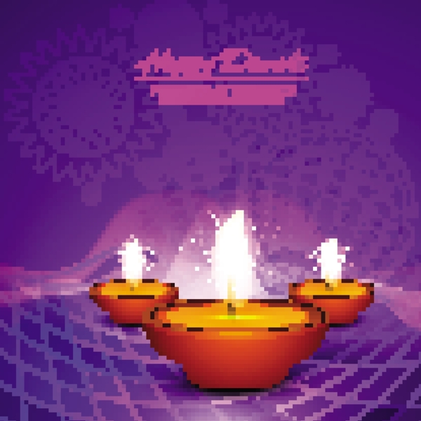 紫色几何背景上的三支蜡烛