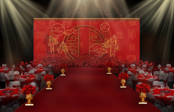 红中式舞台效果图