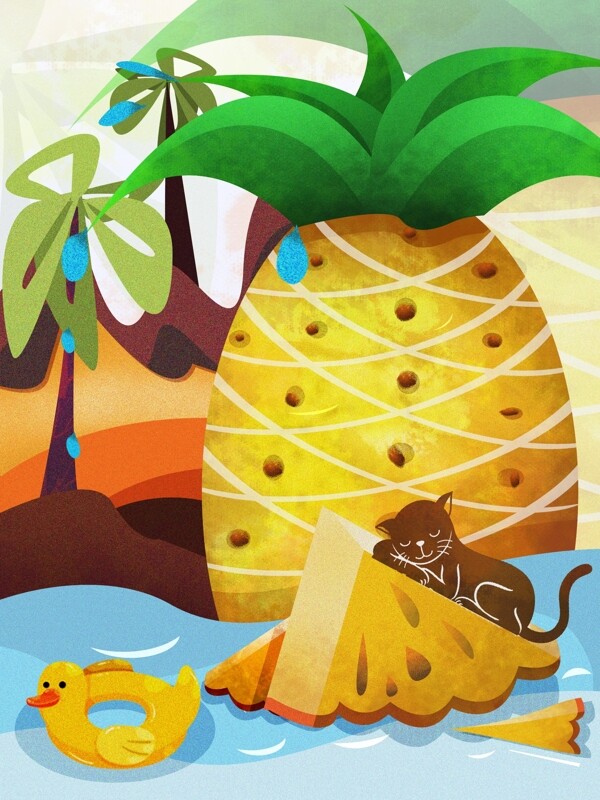 菠萝夏天热带水果创意水果插画