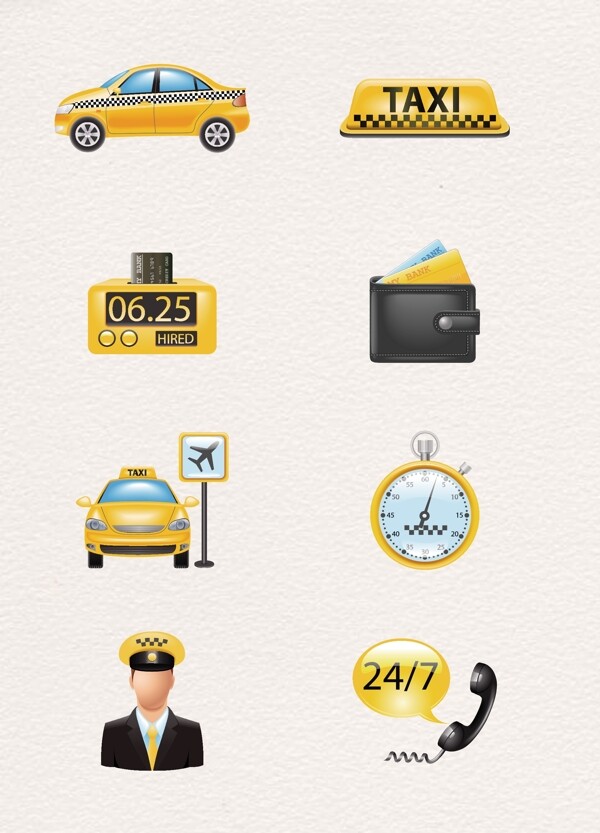黄色卡通手绘出租车元素设计