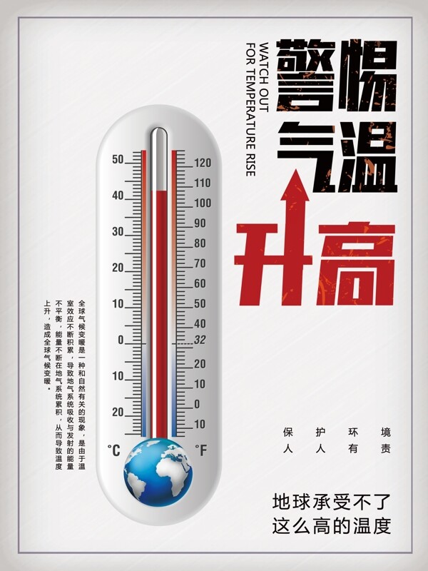 温度计创意警惕全球气温升高公益海报
