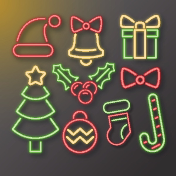 个性圣诞节霓虹灯元素设计模板