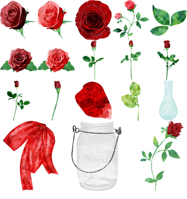 时尚水彩绘红玫瑰插画
