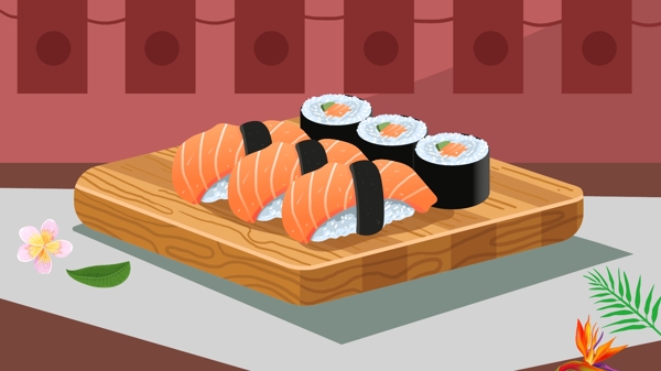 美食美味日本寿司料理矢量插画
