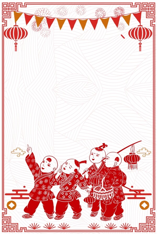 中国剪纸风2019年猪年新年海报