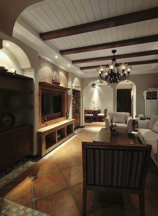 美式舒适风格客厅壁炉室内装修效果图