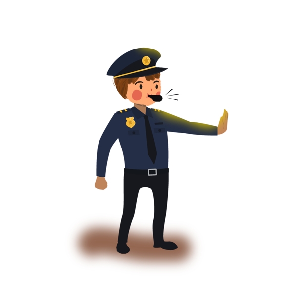 卡通手绘吹哨子的警察人物设计