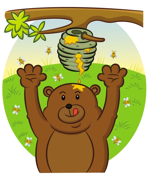 手绘熊试图吃蜂蜜背景