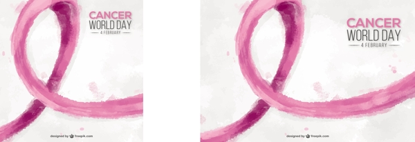 世界癌症日背景与粉红色丝带水彩风格
