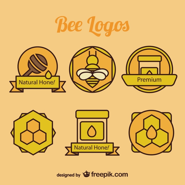 蜜蜂和蜂蜜色标识收藏