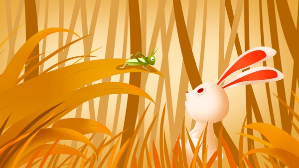 秋分节气蚂蚱小兔子插画