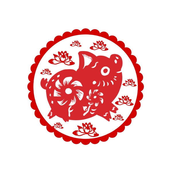 窗花剪纸猪福字新年传统节日手绘插画可商用