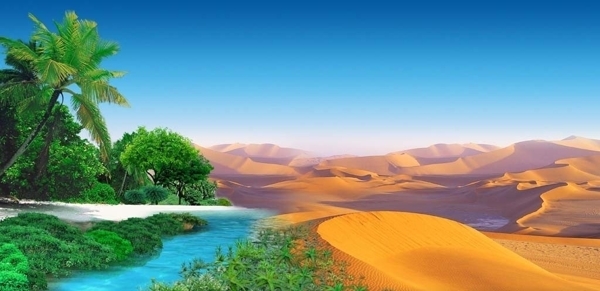 沙漠变绿洲图片