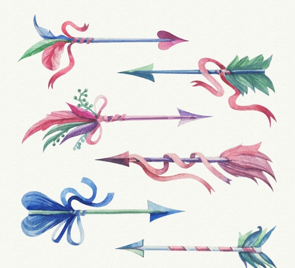 水彩绘羽毛箭设计矢量图