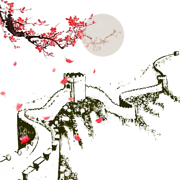 中国风长城梅花图案设计
