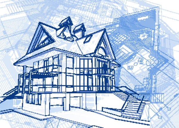 房屋建筑蓝图线稿矢量素材下载