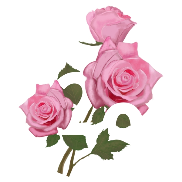 商用手绘浪漫粉色玫瑰520花与字母艺术字