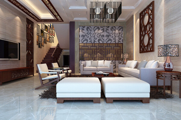 中式风格客厅效果图模型空间