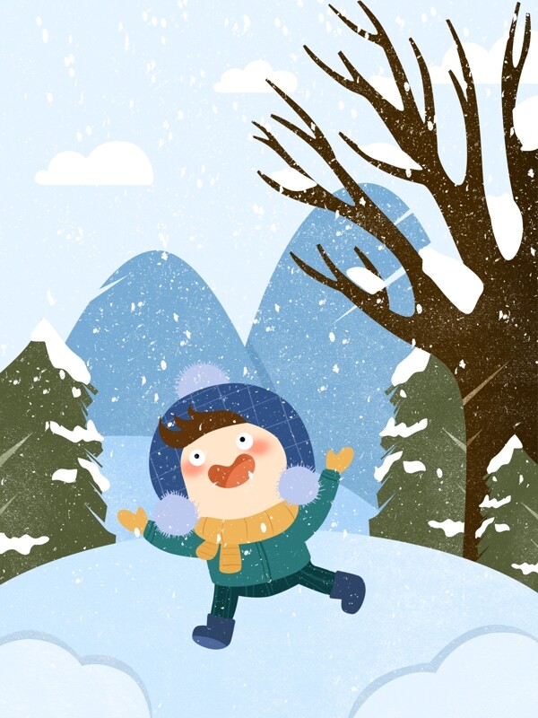 走在雪中的卡通人物雪景背景素材