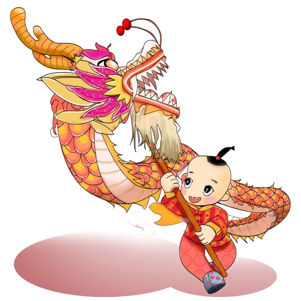 新年中国风舞龙舞狮人物欢庆元素素材