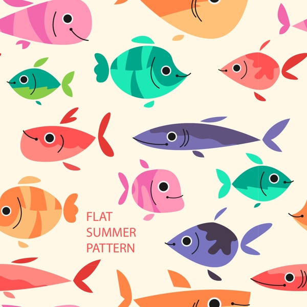 平面彩色热带鱼图案