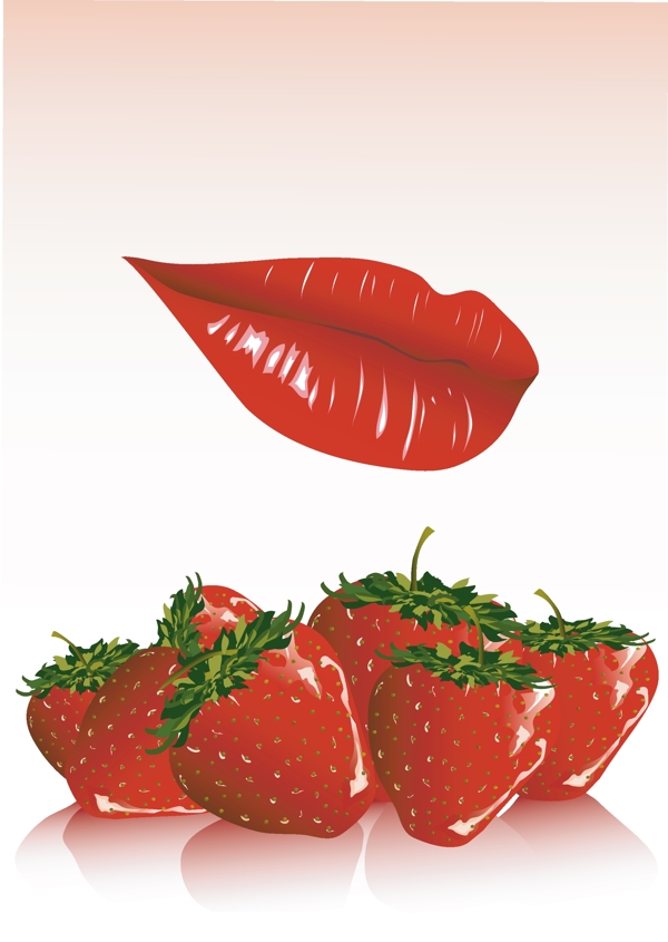 红色的嘴唇和草莓矢量素材
