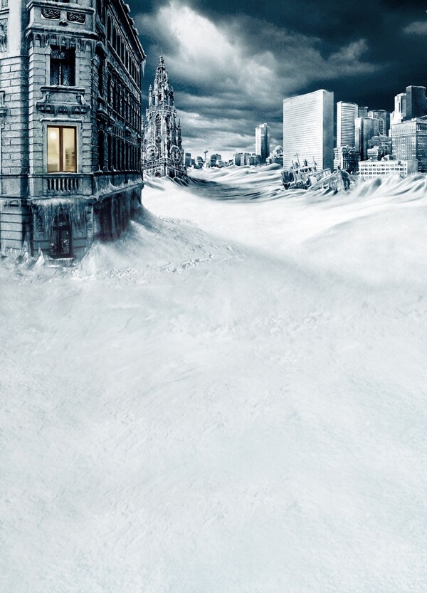 大风雪之后的城市影楼摄影背景图片